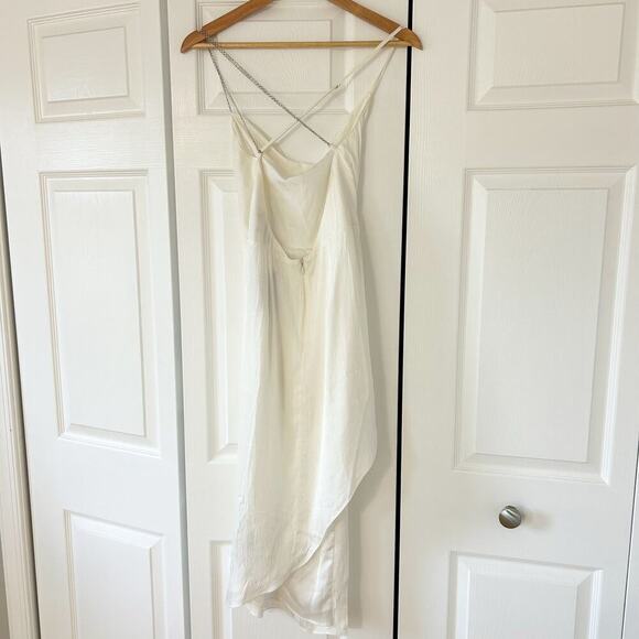 NWT Michael Costello x REVOLVE Tessa Ivory Satin Drape Midi Dress Size M - Picture 6 of 10